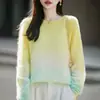 Nueva colección de otoño e invierno: suéter de lana de corte holgado, estilo relajado, de color degradado con tejido de seda cepillada, para mujer, cuello redondo, top de suéter engrosado