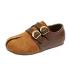 Sapatos Birkenstock Retrô para Meninas 2026 Novo Outono Tira Dupla de Fivela Sapatilhas Mary Jane Planas Sapatos Pequenos de Couro Marrom Slip-ons Infantis