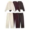 ZA popular roupa feminina elástica moda transfronteiriça AliExpress calça de cintura elástica moletom com capuz europeu e americano top marrom-avermelhado