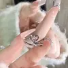 Anillo de Corazón Rosa con Diamantes Mismo Estilo que el Libro Rojo para Mujeres Anillo Abierto de Nicho Ins para Estudiantes para Regalar a Chicas Regalos de San Valentín