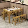 Mesa e Cadeiras para Lanchonete em Madeira Maciça Restaurante Loja de Macarrão Mesa Retangular para Fast Food Cantina Comercial Mesa para Churrasco Carbonizado Hot Pot