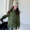 Conjunto de camisa base y jeans de manga larga a rayas retro de color block estilo coreano para niñas, nuevo, holgado y casual, otoño 2026