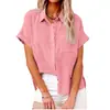 Amazon Wish Nueva Ropa Femenina Transfronteriza Europea y Americana Camisa de Lino de Color Sólido Manga Corta Casual Holgada