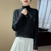 Novo Suéter Feminino de Lã Pura Moda Outono/Inverno 2026 Gola Alta Meia Manga Longa Solto Cashmere