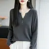 Suéter de Punto Holgado con Cuello en V Estilo Coreano para Mujer, Otoño/Invierno, Color Sólido, Casual, Versátil, Prenda Exterior de Punto para Mujer