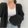 Suéter Femenino Transfronterizo Otoño e Invierno Estilo Nuevo Color Sólido Holgado Estilo Perezoso Manga de Linterna Longitud Media Popular Chaqueta Cardigan de Punto