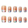 10 Piezas de Uñas Portátiles Estilo Francés de Corazón, Uñas Rosas y Naranjas con Adorno de Perla, Uñas de Manicura Hechas a Mano a la Moda Incrustadas con Diamantes