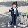 Conjunto Informal de Encaje Estampado Estilo Coreano para Niñas Primavera Otoño 2026 Nueva Moda Infantil Elegante Conjunto de Dos Piezas para Niñas