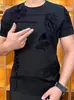 Camiseta de Verano para Hombre de Manga Corta Transfronteriza Nueva Marca de Moda Casual de Media Manga Moderna Versátil Ajustada Talla Grande Camiseta de Cuello Redondo