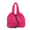 Bolsa de Ombro Bordada com Coração em Algodão Estilo Coreano para Mulheres, Grande Capacidade Nova Bolsa Tote com Cordão 2025, Bolsa de Balde Plissada