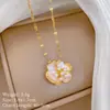 [Aço Titânio] Conjunto de Flor Rotativa com Gotejamento de Óleo Colar Completo de Diamante Luxuoso e Elegante para Mulheres Corrente Versátil de Aço Titânio para Clavícula