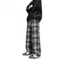 Pantalones Casuales de Lana a Cuadros para Hombre, Otoño e Invierno Retro Americano Sueltos Rectos de Pierna Ancha Casual Largos con Forro de Felpa