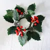 Portavelas Navideño de Bayas Rojas para Nuevo Producto Transfronterizo Corona de Frutas Rojas Suministros de Decoración Navideña Arreglo de Decoración de Mesa