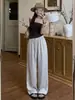 Pantalones Anchos de Satén Brillante Sedosos de Acetato para Mujer, Nuevo Estilo de Verano, Nuevo Estilo Chino con Cordón de Seda de Hielo Casual Versátiles Rectos