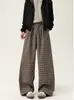 Pantalones Casuales a Cuadros con Pliegues Estilo Old Money para Hombre, Pantalones de Invierno Vintage con Caída de Pierna Ancha, Pantalones de Calle Relajados de Largo Completo
