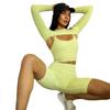 Traje de Fitness para Mujer Estilo INS Transfronterizo Sling Hermoso Espalda Sujetador de Yoga Camiseta de Manga Larga Shorts Conjunto de Tres Piezas