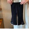 Conjunto de Primavera e Outono para Meninas Roupa Infantil Calça Flare de Bolinhas com Laço Bebê Falso Duas Peças Blusa de Manga Longa Modelo Estiloso e Moderno