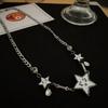 Dulce estilo cool goteando aceite cara sonriente blanca estrella de cinco puntas gota de agua collar femenino simple estrella pedrería personalidad moda cadena clavícula moda
