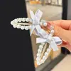 Clip de pato de perla azul claro dulce y etéreo con lazo, pasador de horquilla con diamantes de imitación, clip para flequillo, clip lateral, accesorio para el cabello