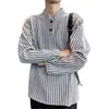 Sudadera estilo americano con cuello Henry para hombre, camiseta de manga larga a rayas de peso pesado para otoño con patrón de espiga, elegante camiseta base para llevar debajo