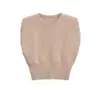 Chaleco sin mangas de color liso, hombros anchos, diseño simple y moderno, cuello redondo, fruncido en la cintura, para mujer, europeo y americano, transfronterizo, Otoño 2025