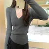 Fábrica de Malhas Dalan Source, camiseta básica de gola baixa slim fit, top de tricô de manga longa de alta qualidade para outono e inverno para mulheres
