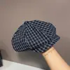 Gorra Octagonal a Cuadros Estilo Japonés y Coreano para Mujer, Boina Versátil de Moda Retro Casual, Gorra de Pescador para Primavera, Otoño y Verano, Gorra Artística de Pintor