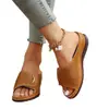 Comercio exterior transfronterizo talla grande 2026 nuevo estilo sandalias de cuña para mujer con tiras anchas, zapatos casuales transpirables, zapatos de cuña de color liso para mujer