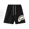 Pantalones Cortos Casuales Deportivos de Verano de Pierna Recta, Transpirables, Holgados, con Parches de Boca de Tiburón Azul Marino para Hombre, a la Rodilla