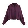 Para Comercio Exterior Europeo y Americano Transfronterizo Ropa de Mujer Aliexpress Más Vendido Verano Retro Versátil Morado Dobladillo Suelto Camisa