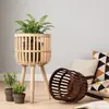 Jarrón alto de mimbre para flores, maceta tejida creativa, soporte para flores estilo ins, soporte decorativo para macetas de interior, soporte de madera para flores para balcón
