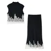 Ropa europea y americana transfronteriza para mujer, popular en AliExpress e INS, top corto informal retro de retazos de encaje de moda + falda midi