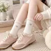 Calcetines de Algodón Dulces con Encaje Anti-Pilling para Primavera y Otoño, Lunares, Moño, Calcetines JK, Duraderos, Amigables con la Piel, Lindos, Calcetines de Volantes a Media Pantorrilla para Mujer