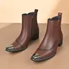 Superventas de Amazon Transfronterizo Retro para Hombre Punta Fina Versátiles Botas de Cuero Británicas Slip-on para Hombre Botas de Cuero Casual de Negocios 65914