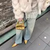 Zapatos Pequeños Dorados de Piel de Oveja Estilo Coreano Punta Puntiaguda Caña Baja Zapatos de Una Sola Capa Nueva Llegada de Principios de Primavera Todo Cuero Arrugado Tacón Bajo plateado Zapatos de Una Sola Capa para Mujer