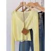 Cárdigan de punto fino color Manro Azul Menta con cuello en V, protector solar para mujer, prenda exterior de verano, chal para aire acondicionado, chaqueta corta