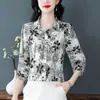 Camisa Tops para Mujer 2024 Verano Nuevo Estilo Camisa Estampada de Temperamento Delgado para Mujer Mangas Tres Cuartos para Mujer