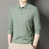 Camiseta de Manga Larga con Cuello Camisero para Hombre, Primavera y Otoño 2026, Color Sólido, Delgada, Casual, Camisa Base para Hombres Jóvenes y de Mediana Edad