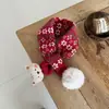 Bufanda de cuello cruzada roja para niños, calentador de cuello vintage de jacquard con estampado de lunares y rayas en forma de corazón, bufanda de cuello cálida para otoño e invierno