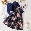 Conjunto Popular de Ropa para Niñas para Primavera, Nuevo Estilo Europeo y Americano, Chaqueta Cardigan de Manga Larga a la Moda, Vestido de Tirantes con Estampado Floral Dulce