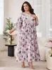 Ropa Nueva de Mujer para Primavera y Otoño, Encaje Estampado, Corte Holgado, Adelgazante, Elegante, Mangas Tres Cuartos, Vestido de Talla Grande, Estilo Largo, Estilo Hada