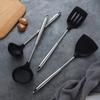 Acero Inoxidable 304 Espátula de Silicona para Cocinar Utensilios de Cocina Espátula para Freír Cuchara para Sopa Resistente a Altas Temperaturas Juego de Espátulas de Silicona para Cocina