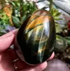 Venda Quente Transfronteiriça Pedra Bruta de Cristal Natural Bastão Polido Olho de Tigre Amarelo e Azul Decorações de Ornamentos para Mesa de Escritório em Casa Atacado