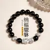 Pulsera Gruesa de Cristal Chapada en Plata, Pulsera Pixiu de Obsidiana Natural, Joyería de Cuentas para Atraer Riqueza y Girar la Fortuna, Regalo para Amante, Regalo para Novio
