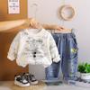 2025 Nuevo Estilo Sudadera de Manga Larga con Collar de Letras Pequeñas para Bebés y Niños Conjunto de Dos Piezas para 1-4 Años Ropa Elegante para Niños
