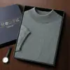Nueva Temporada Primavera y Otoño Camiseta de Punto de Cachemira Sin Costuras para Hombre de Manga Corta Camisa Casual de Punto Base de Lana con Cuello Semi Alto