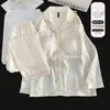 Conjunto de Pijama de Dos Piezas de Manga Larga Jacquard de Seda Helada para Niñas, Ropa de Casa Suave y Sencilla de Seda Helada con Almohadillas en el Pecho