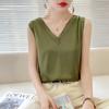 Otoño 2022 camisola de satén traje interior para mujer sin mangas cuello en V holgada camisola básica para mujer una pieza entrega