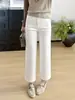 Jeans blancos de pierna recta adelgazantes 26 otoño nuevo elástico en cuatro direcciones de cintura alta cropped rectos con bufanda H082808