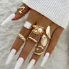 Anillos Retro de Aleación de Alta Gama Transfronterizos Europeos y Americanos con Diseño Geométrico Único, Conjunto de Anillos de Perlas de Moda para Mujer